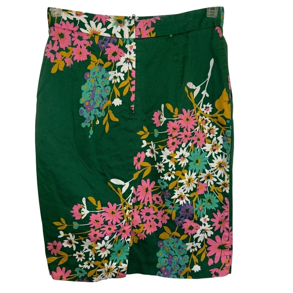 ANTHROPOLOGIE ODILLE Abronia Pink‎ Green Floral Cotton Spandex Skirt Small